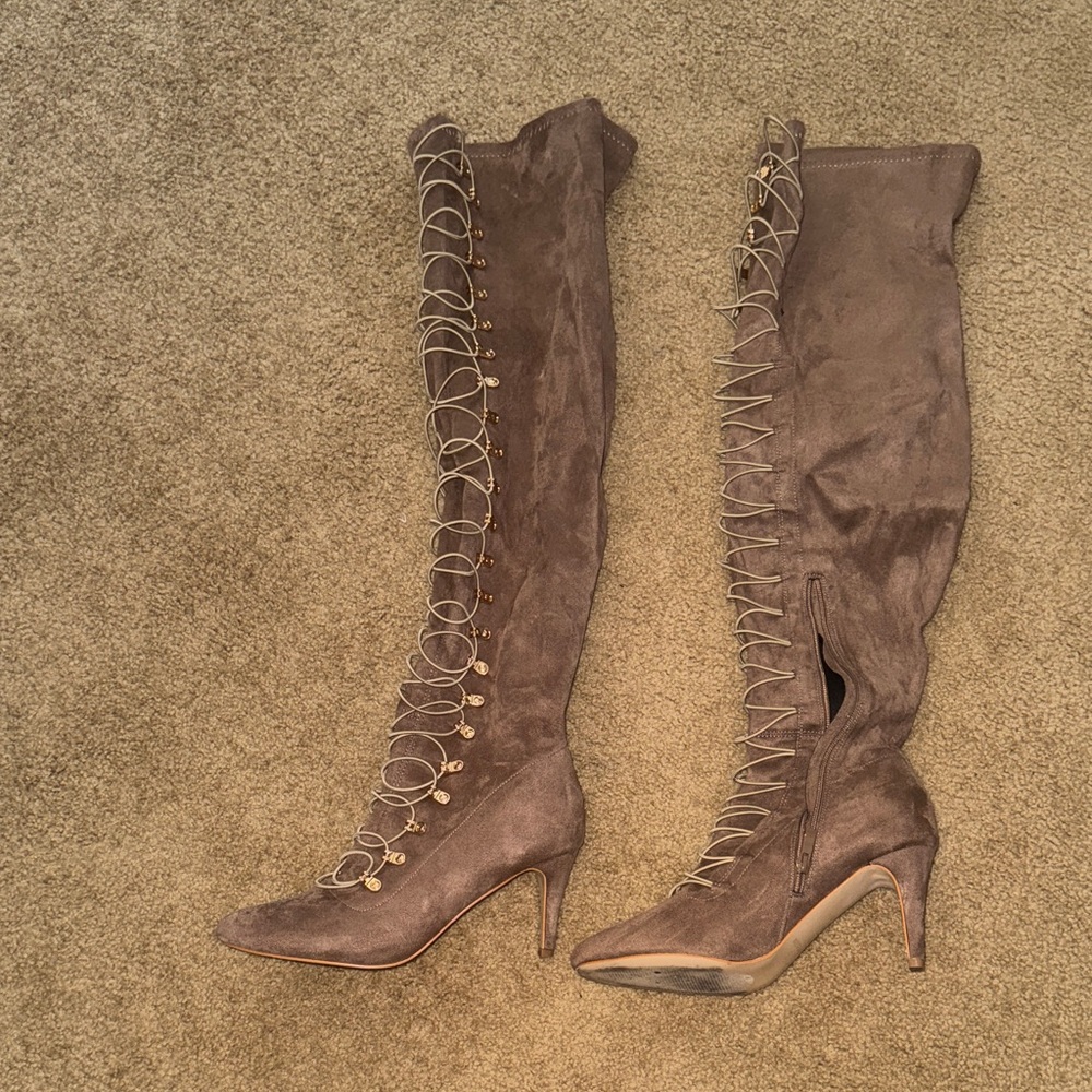 Elegant Lace-Up Over-the-Knee Boots in Brown